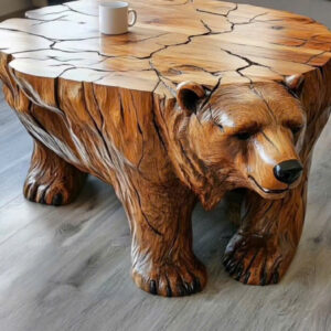 "The Guardian" – Artisan Hand-Carved Bear Coffee Table