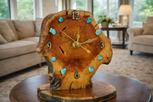 Artisan Live Edge Wood Clock with Turquoise Inlays